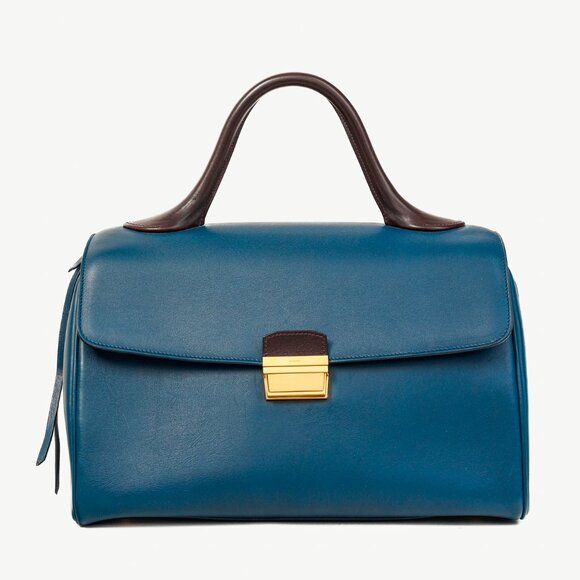 Celine AW/14 Top Handle Blue Leather Brown-Trim Bag - Picture 1 of 13